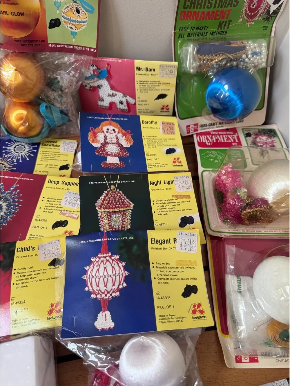 Lot of 18 Vintage Old Stock Beaded Christmas Ornament Kits LeeWards Walco NOS
